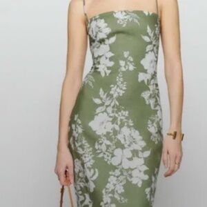 Reformation Green and White Midi Dress